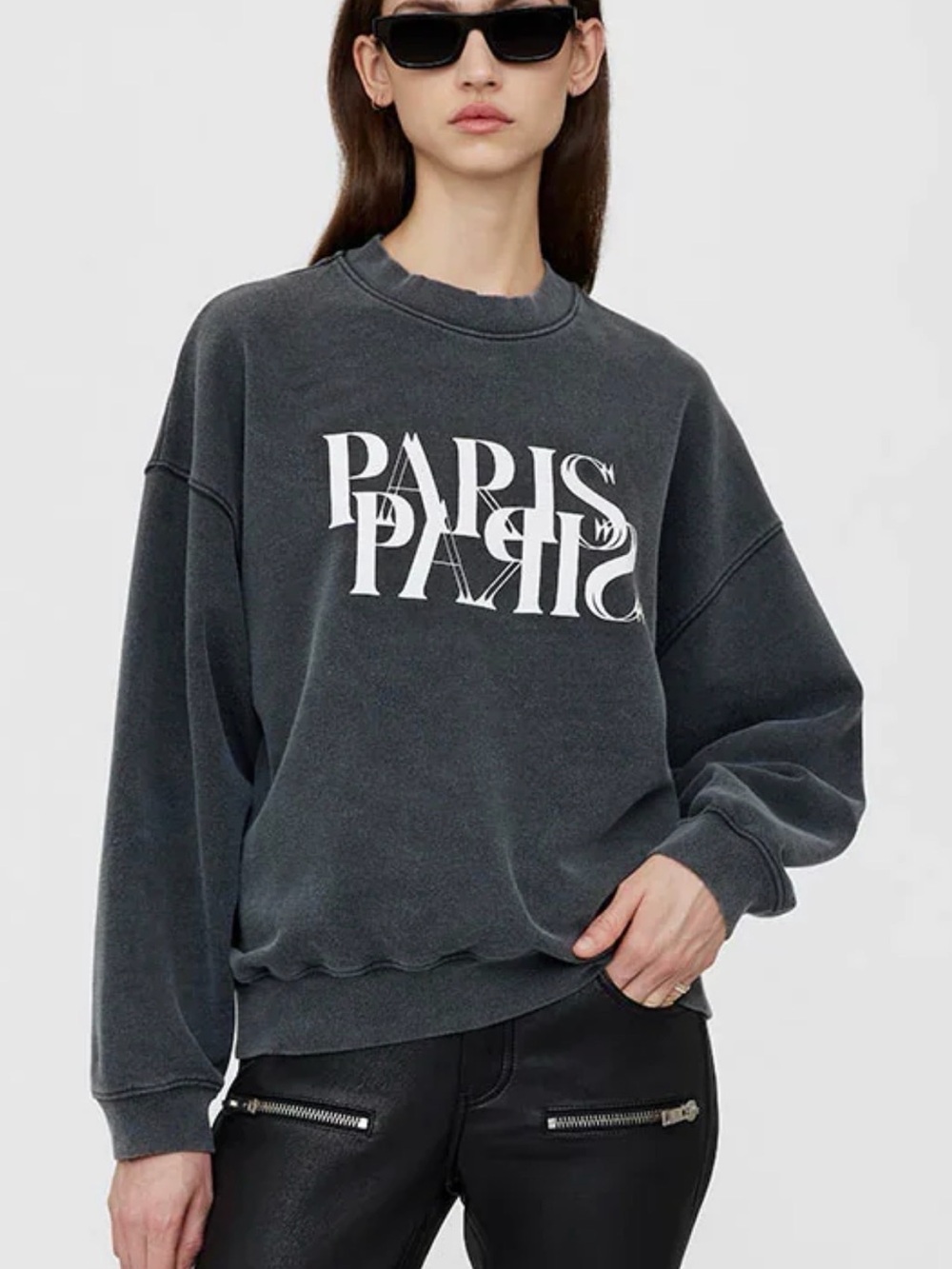 Anine Bing Jaci Paris Sweatshirt Size Small Charcoal